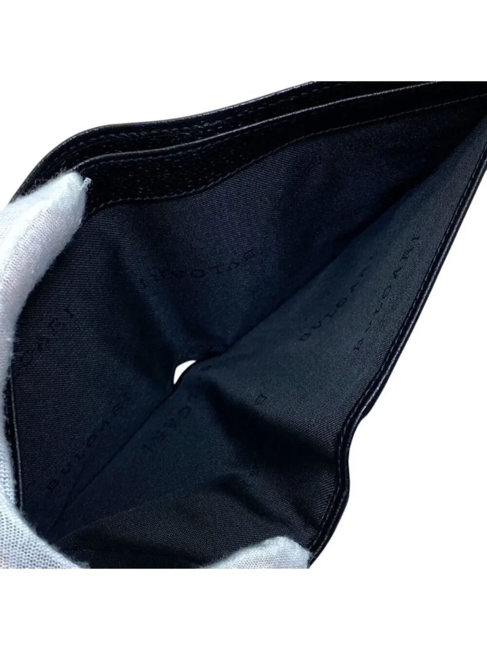Bvlgari Logo Bifold Wallet Folding Billfold Leather Black Practical